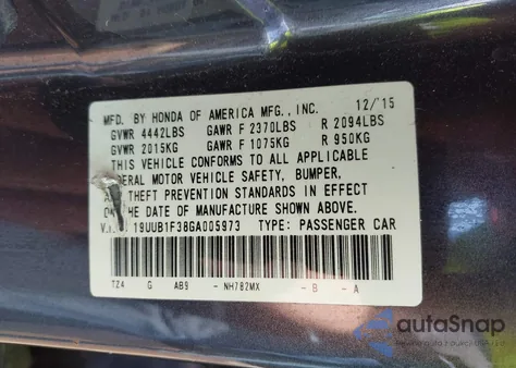 2016 Acura Tlx z USA, uszkodzony, nr VIN 19UUB1F38GA005973